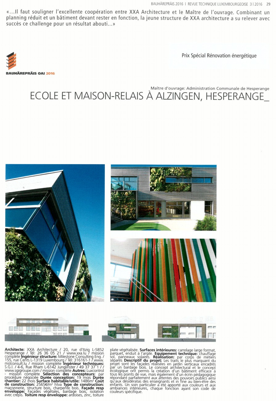 Revue Technique Luxembourg 2016 article on XXA Architecture's sustainable designs