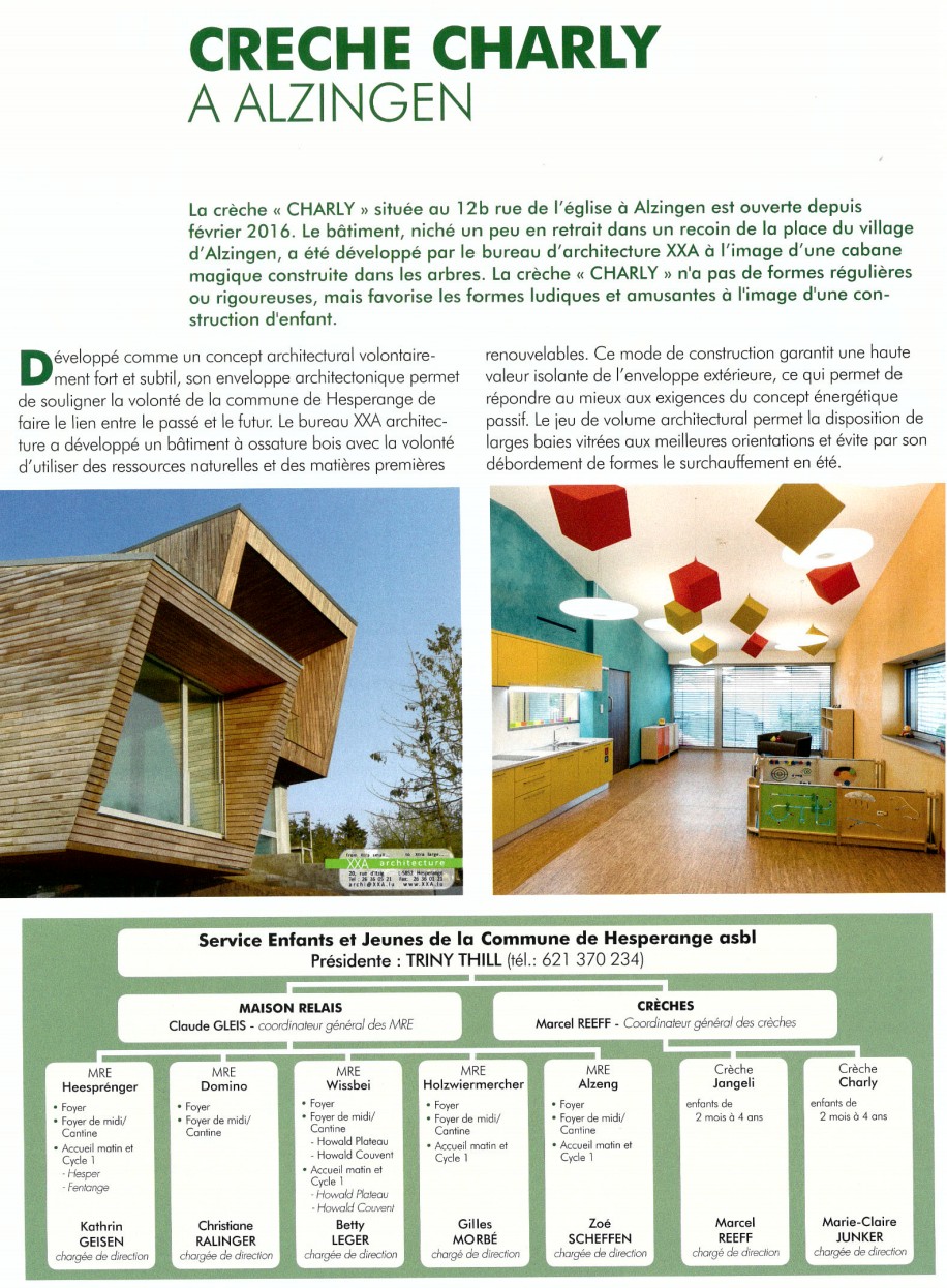 deBuet 2016 feature on XXA Architecture's Charly Creche project